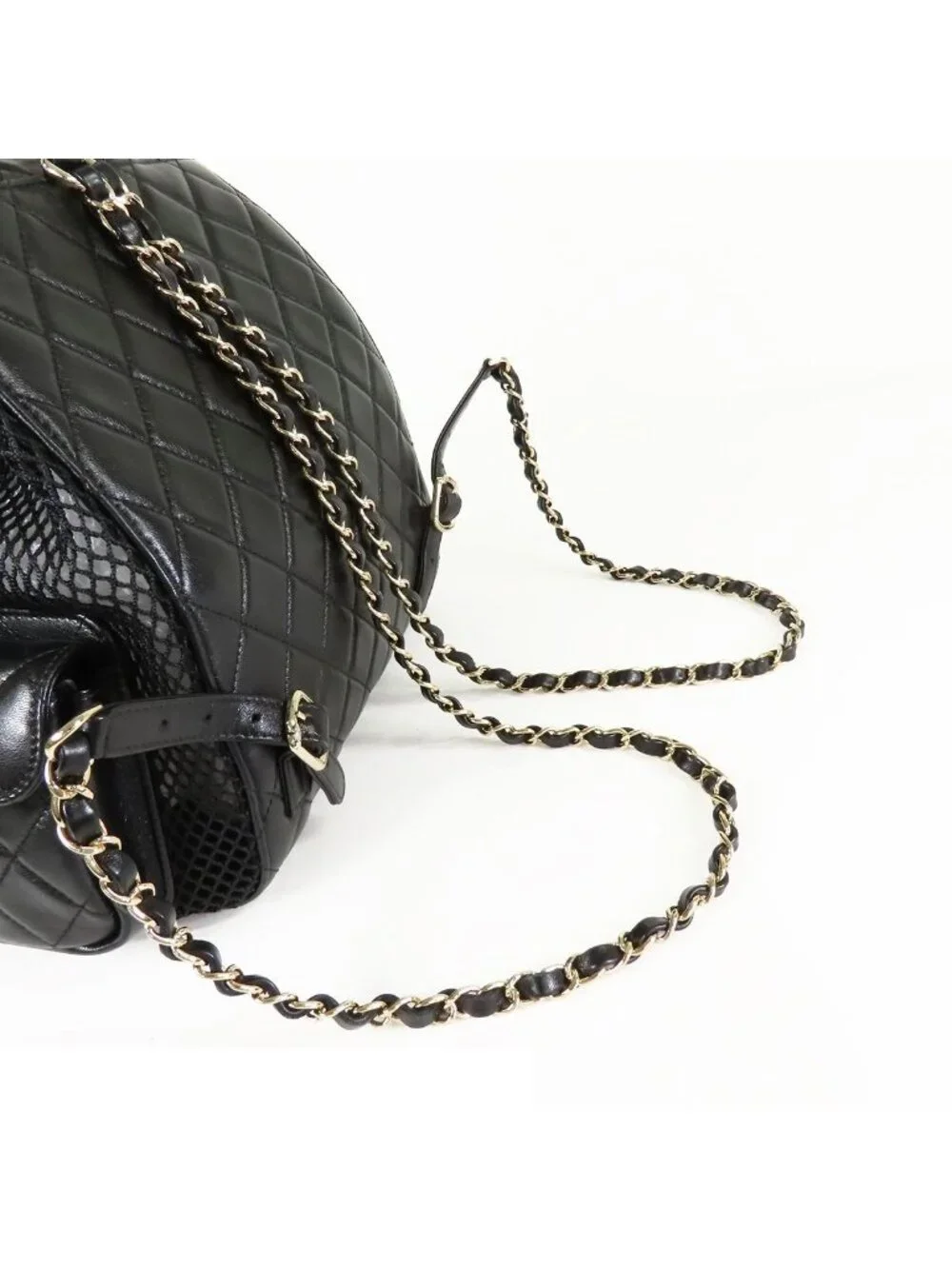 Chanel Mesh Backpack Black Gold Leather